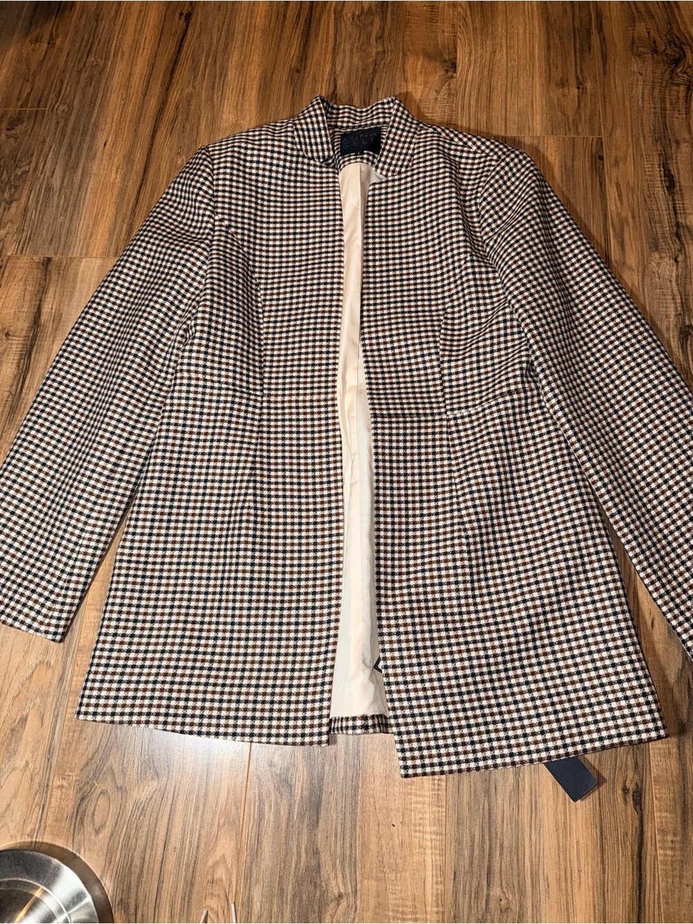 NWT Minaself brown and black checkered Blazer size Large